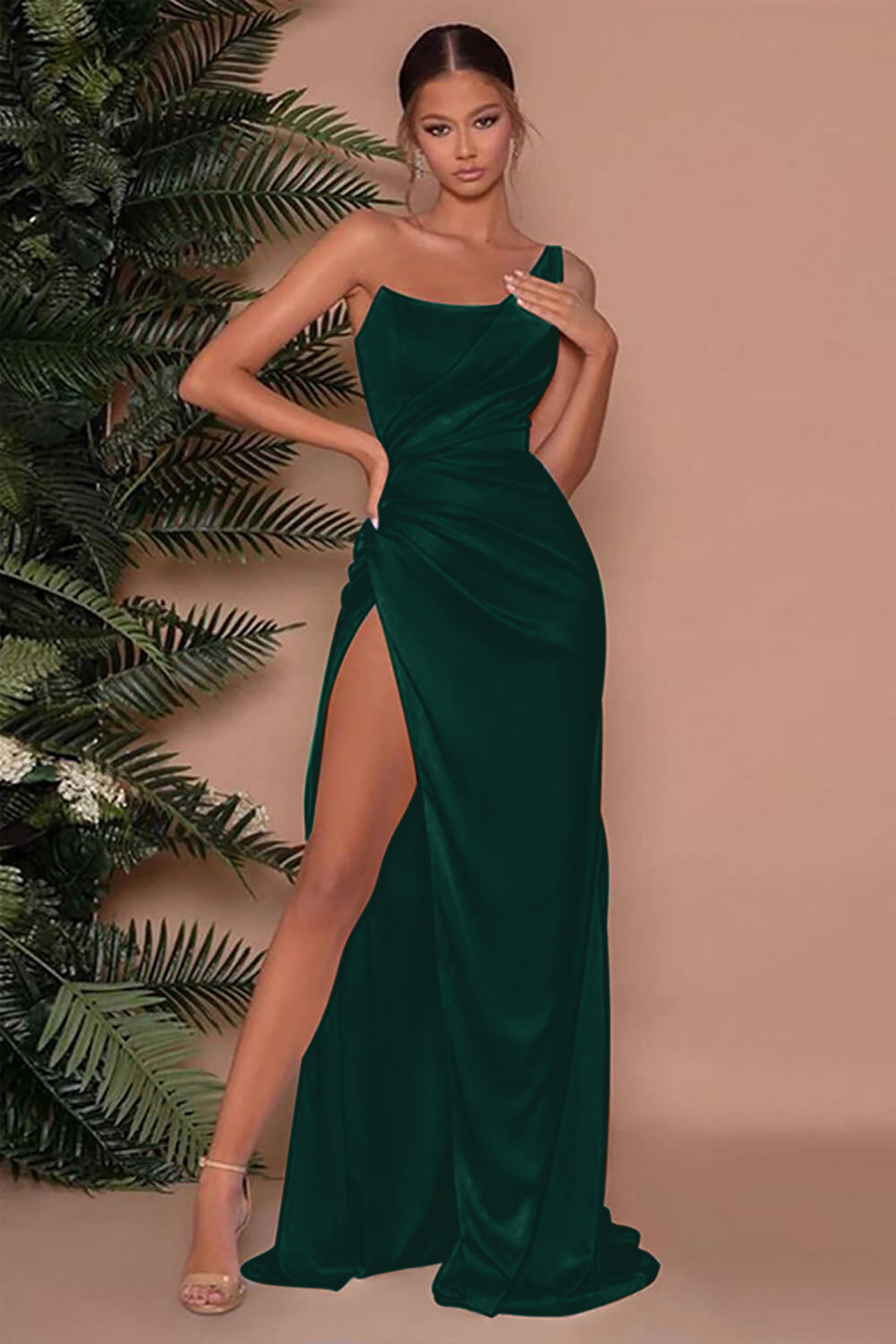 One-Shoulder Sleeveless Mermaid Evening Dress with Slit