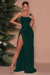 One-Shoulder Sleeveless Mermaid Evening Dress with Slit