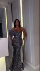 One Shoulder Mermaid Long Prom Dress with Appliques