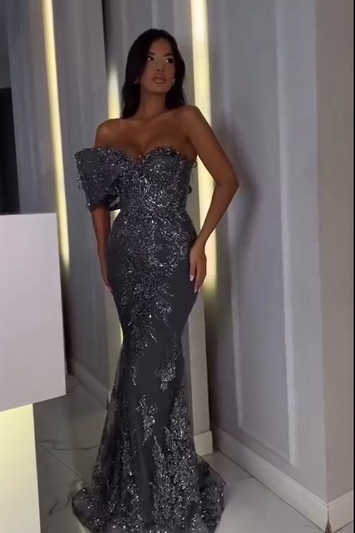 One Shoulder Mermaid Long Prom Dress with Appliques
