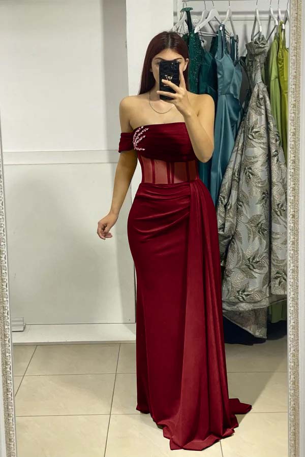 One Shoulder Mermaid Long Prom Dress with Ruffles