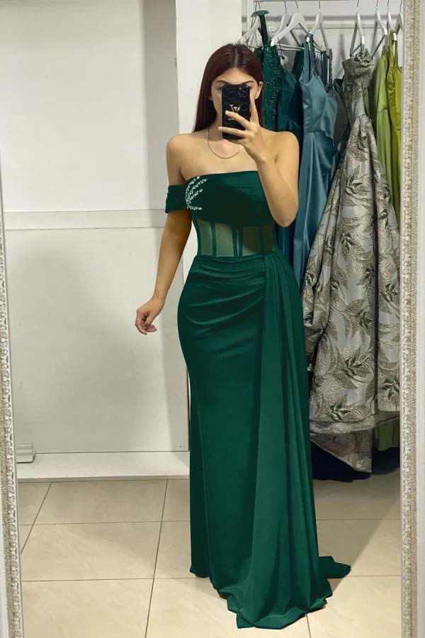 One Shoulder Mermaid Long Prom Dress with Ruffles