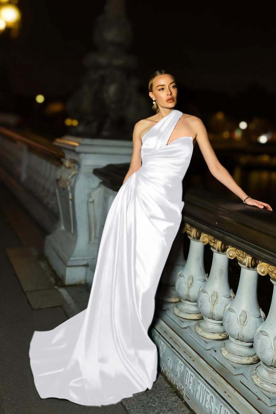 One Shoulder Mermaid Long Pleated Prom Dress with Ruffles