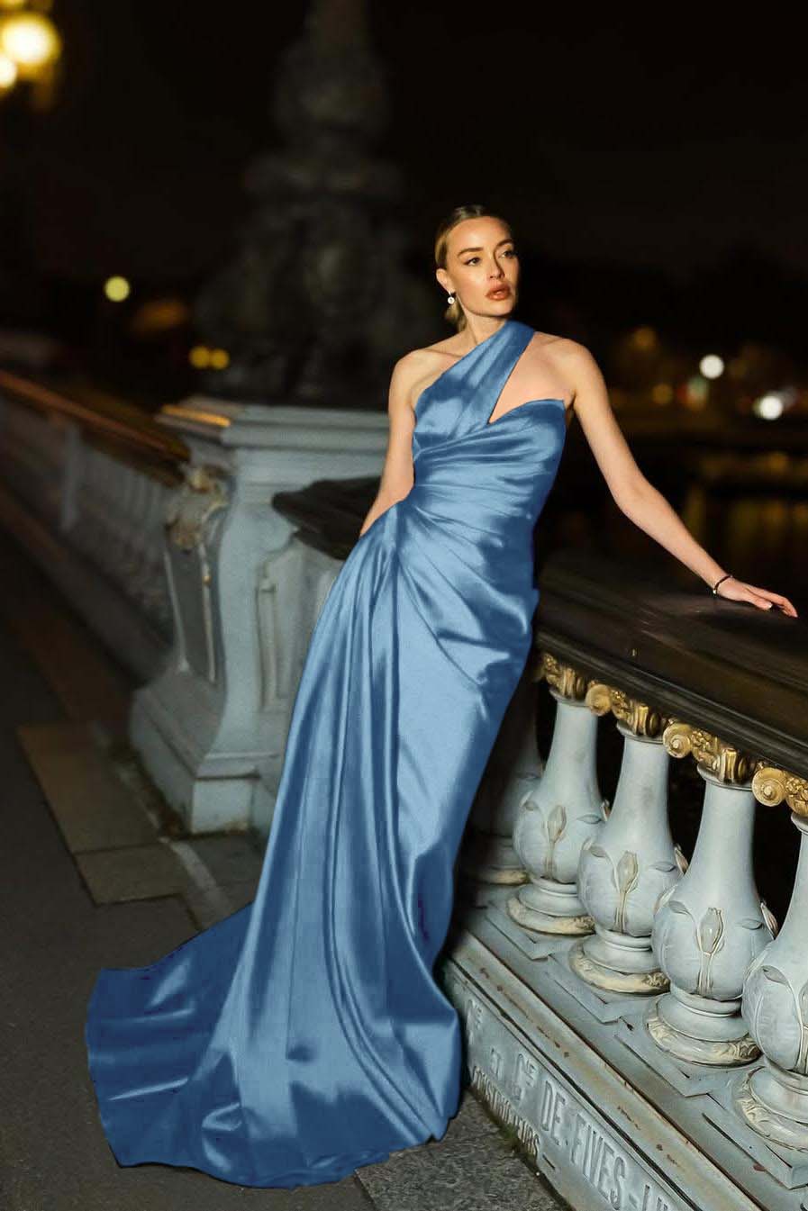 One Shoulder Mermaid Long Pleated Prom Dress with Ruffles