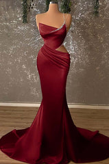 One Shoulder Mermaid Prom Dress with Beading and Pleated