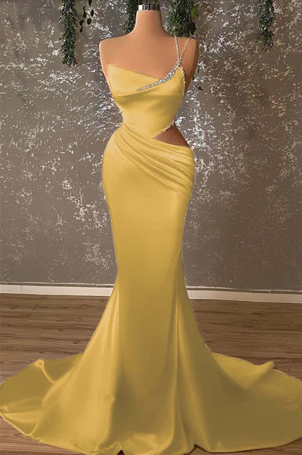 One Shoulder Mermaid Prom Dress with Beading and Pleated