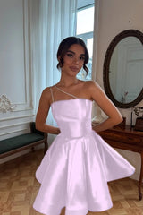 One Shoulder A-Line Short Prom Dress with Pleated Details