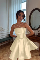One Shoulder A-Line Short Prom Dress with Pleated Details