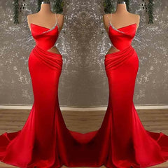 One-Shoulder Spaghetti-Strap Red Slim Mermaid Prom Dress