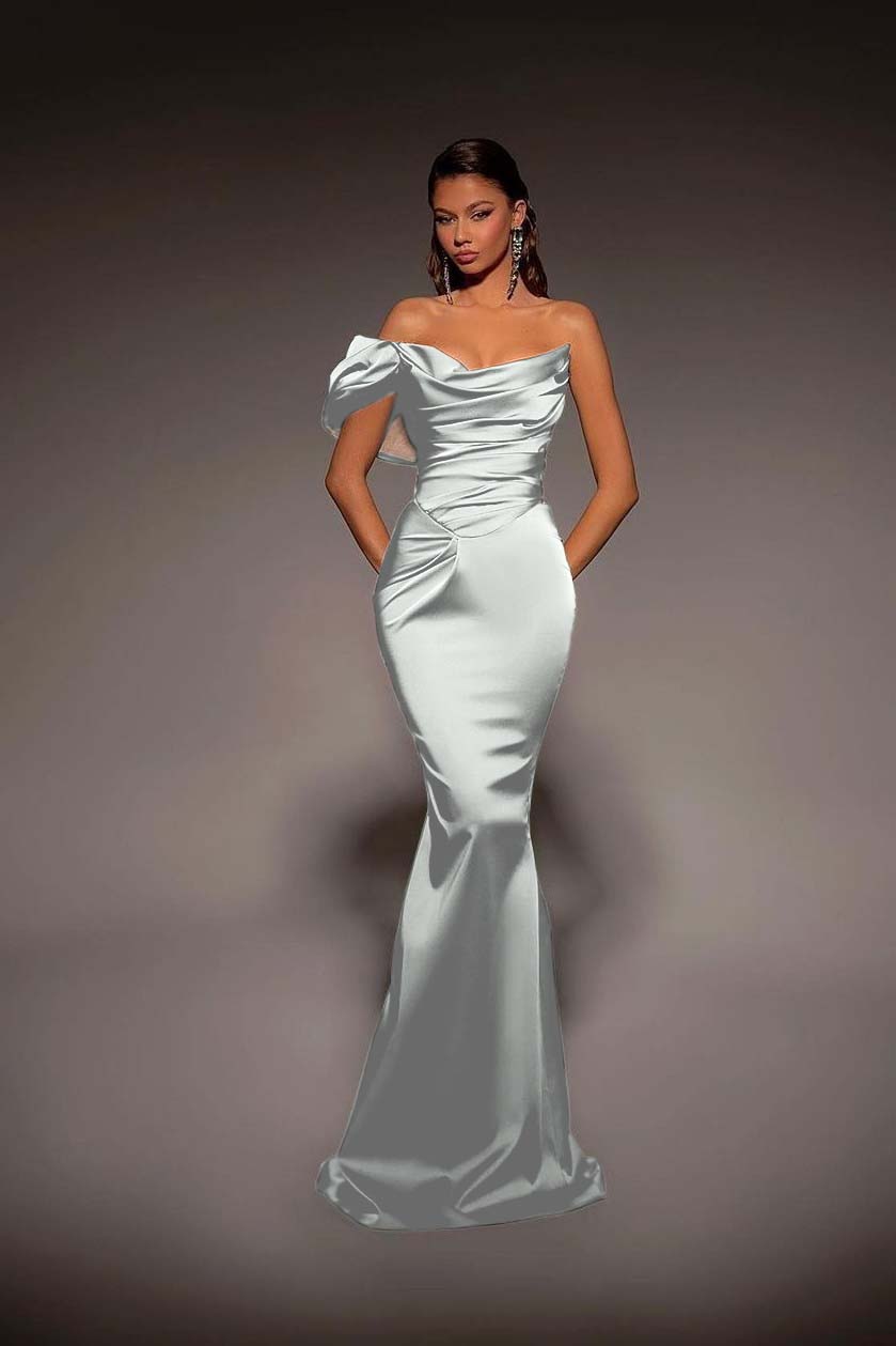 One Shoulder Strapless Mermaid Long Prom Dress with Pleated