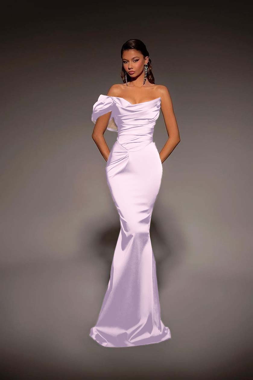 One Shoulder Strapless Mermaid Long Prom Dress with Pleated