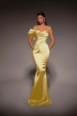 One Shoulder Strapless Mermaid Long Prom Dress with Pleated