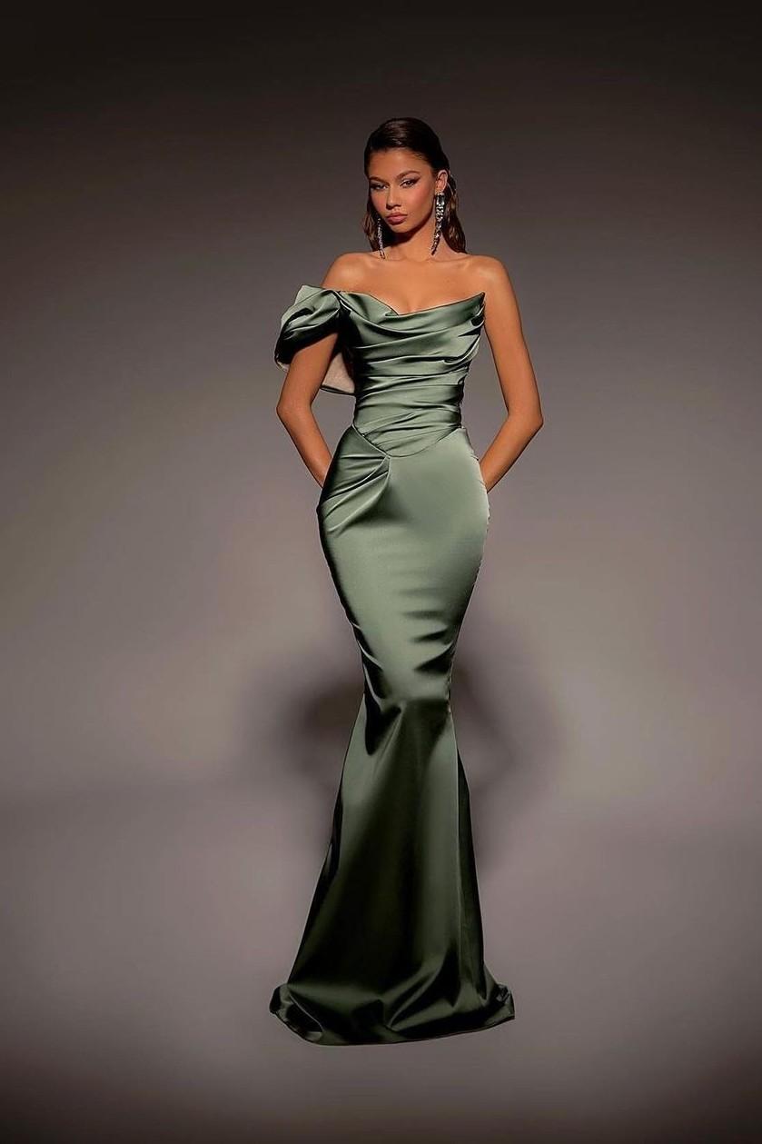 One Shoulder Strapless Mermaid Long Prom Dress with Pleated