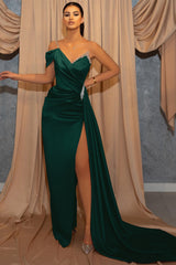 One-Shoulder V-Neck Spaghetti-Strap Beaded Mermaid Prom Dress with Slit