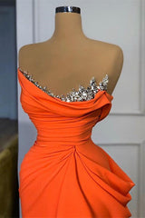 Online Orange Sequins Mermaid Strapless Prom Dress with Sleeveless
