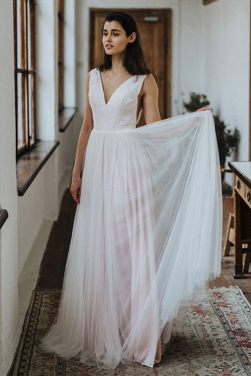 Open Back Lace Beach Wedding Dress