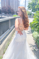 Open Back Mermaid Wedding Dress Spaghetti Straps Sweetheart With Appliques Tulle Lace