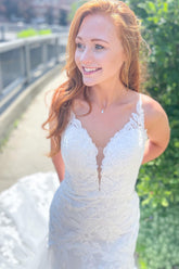 Open Back Mermaid Wedding Dress Spaghetti Straps Sweetheart With Appliques Tulle Lace