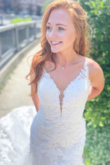 Open Back Mermaid Wedding Dress Spaghetti Straps Sweetheart With Appliques Tulle Lace