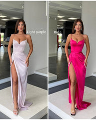 Orange Spaghetti Strap Long Prom Dress with Split