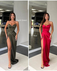 Orange Spaghetti Strap Long Prom Dress with Split