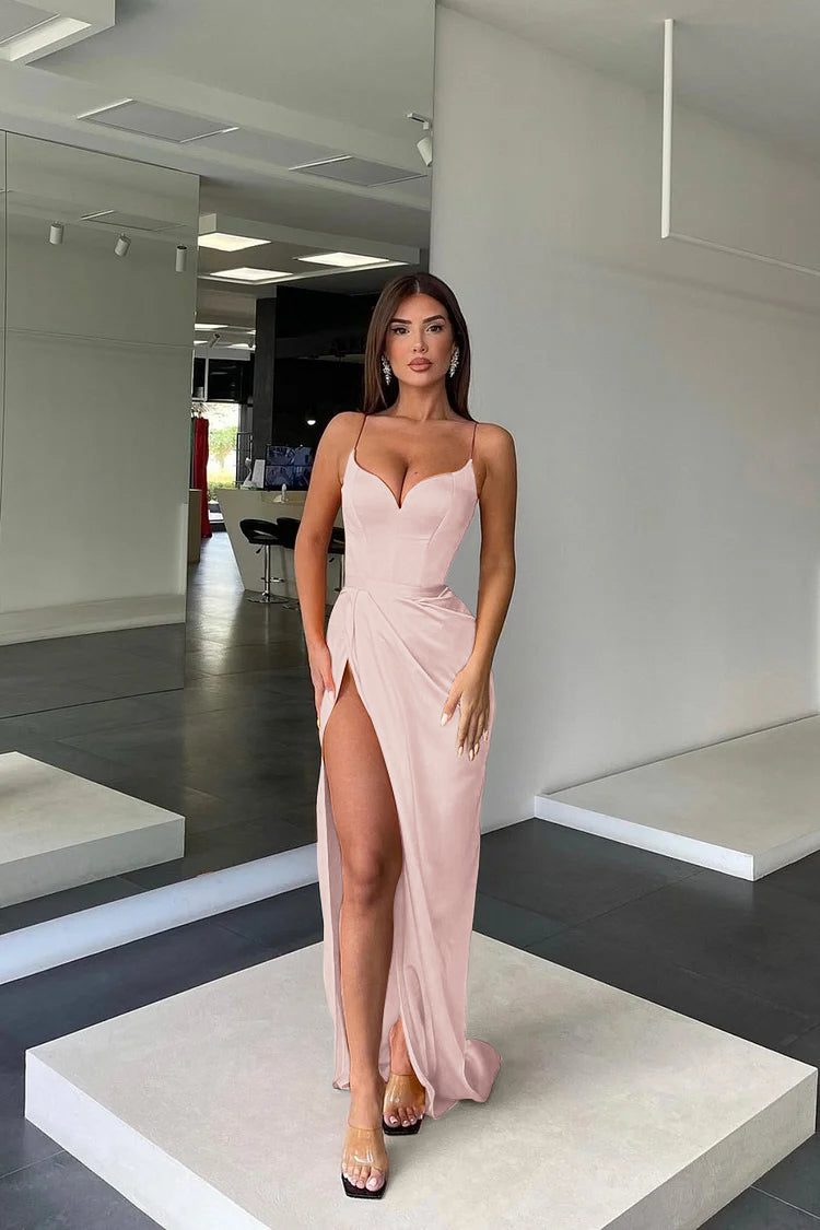 Orange Spaghetti Strap Long Prom Dress with Split