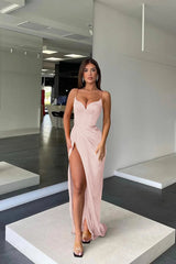 Orange Spaghetti Strap Long Prom Dress with Split