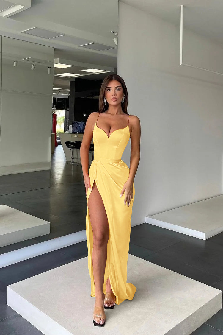 Orange Spaghetti Strap Long Prom Dress with Split
