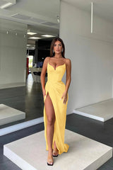 Orange Spaghetti Strap Long Prom Dress with Split