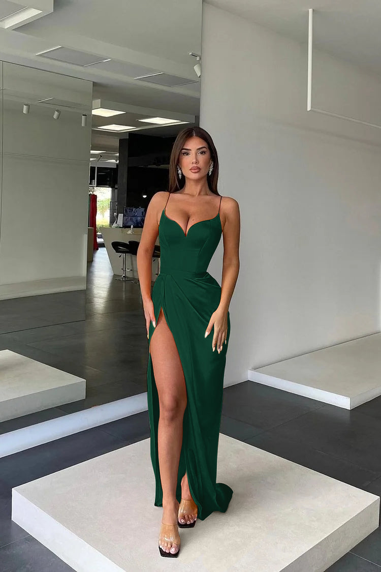 Orange Spaghetti Strap Long Prom Dress with Split