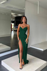 Orange Spaghetti Strap Long Prom Dress with Split