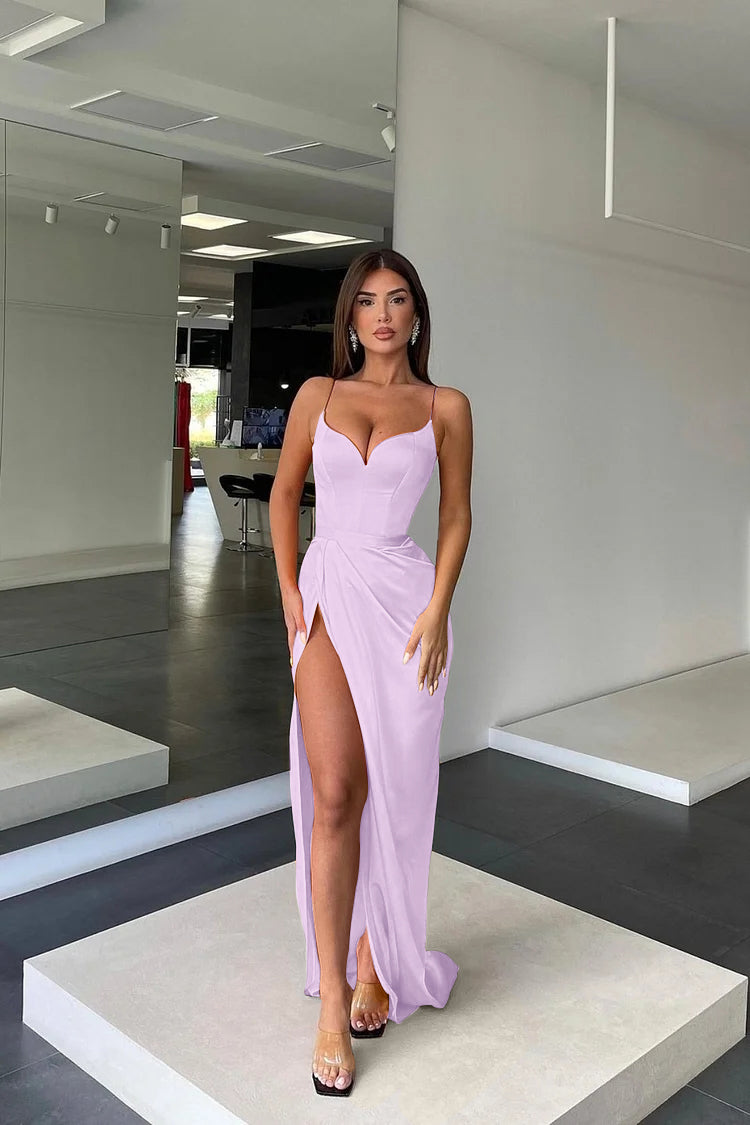 Orange Spaghetti Strap Long Prom Dress with Split