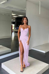 Orange Spaghetti Strap Long Prom Dress with Split