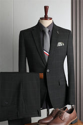 Paul Formal Black Plaid Notched Lapel Two Pieces Business Suits