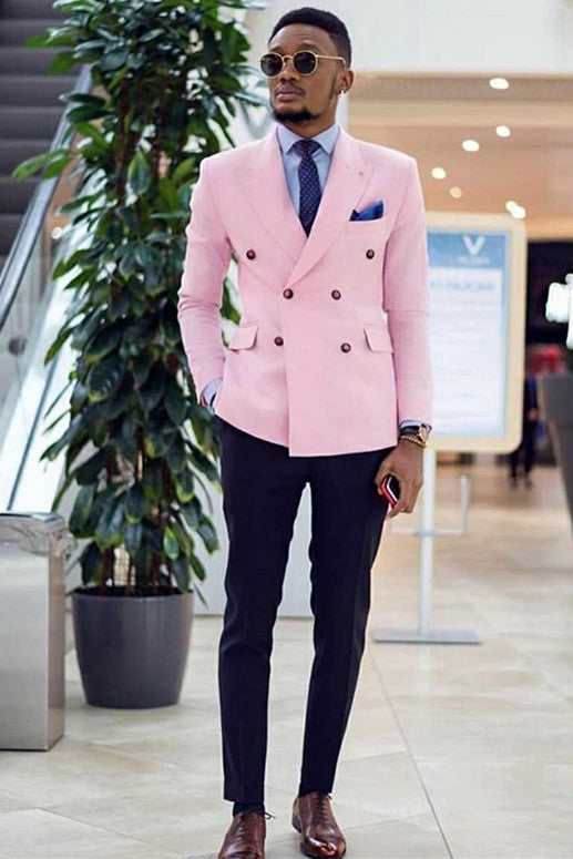 Peaked Lapel Pink Double-Breasted Wedding Suit for 2024