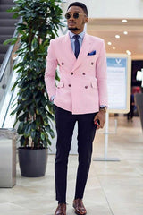 Peaked Lapel Pink Double-Breasted Wedding Suit for 2024