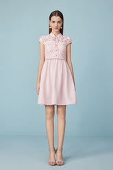 Babyonlines Pink Cap Sleeves Lace Short Dresses with Sash