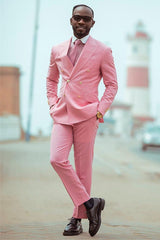 Pink Double-Breasted Western Suit with Peaked Lapel for Wedding