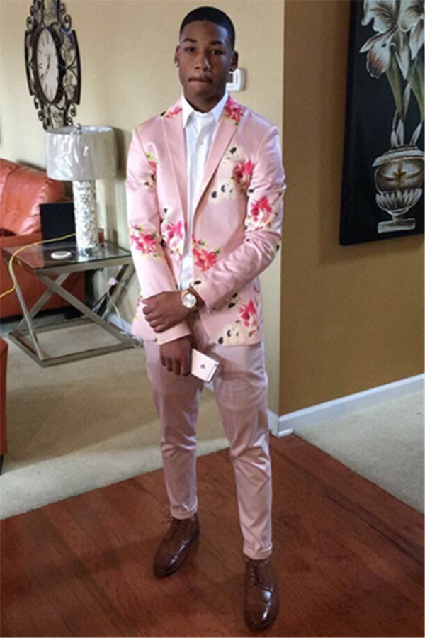 Pink Groom and Groomsmen Suits - Handsome 2 Pieces with Flower Print