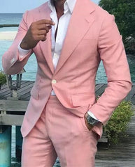 Pink Linen Formal Slim Fit Prom Tuxedo for Men - Notched Lapel