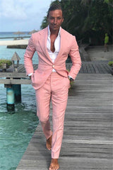 Pink Linen Formal Slim Fit Prom Tuxedo for Men - Notched Lapel