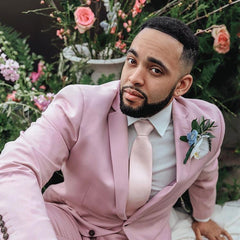 Pink Notched Lapel Dinner Prom Suits, Two Pieces for Guys Slim Fit