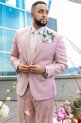 Pink Notched Lapel Dinner Prom Suits, Two Pieces for Guys Slim Fit