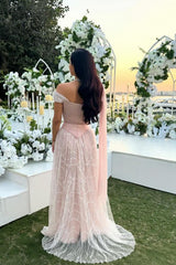 Long A-line Sequined Off-the-Shoulder Evening Formal Dresses with Beaded