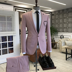Pink Peaked Lapel Wedding Suit with Three Flaps for Men 2024