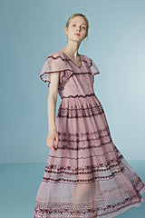 Babyonlines Pink Short Sleeves V-neck Long Dresses