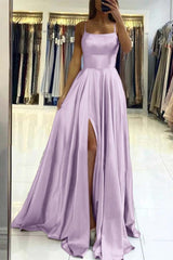 Pink Spaghetti Strap Backless Long Prom Dress with Front Split