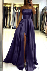 Pink Spaghetti Strap Backless Long Prom Dress with Front Split