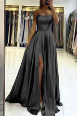 Pink Spaghetti Strap Backless Long Prom Dress with Front Split