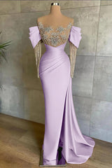 Off the Shoulder Long Sleeve Mermaid Prom Dress with Beading Split